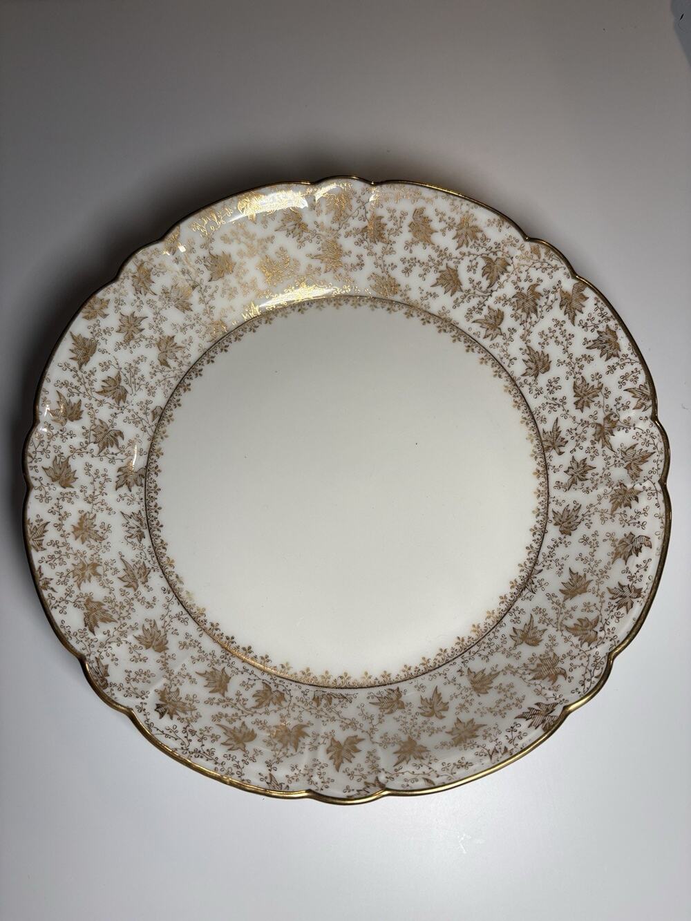 Haviland & Co Limoges France Porcelain Plate White Gold Floral Scalloped vintage